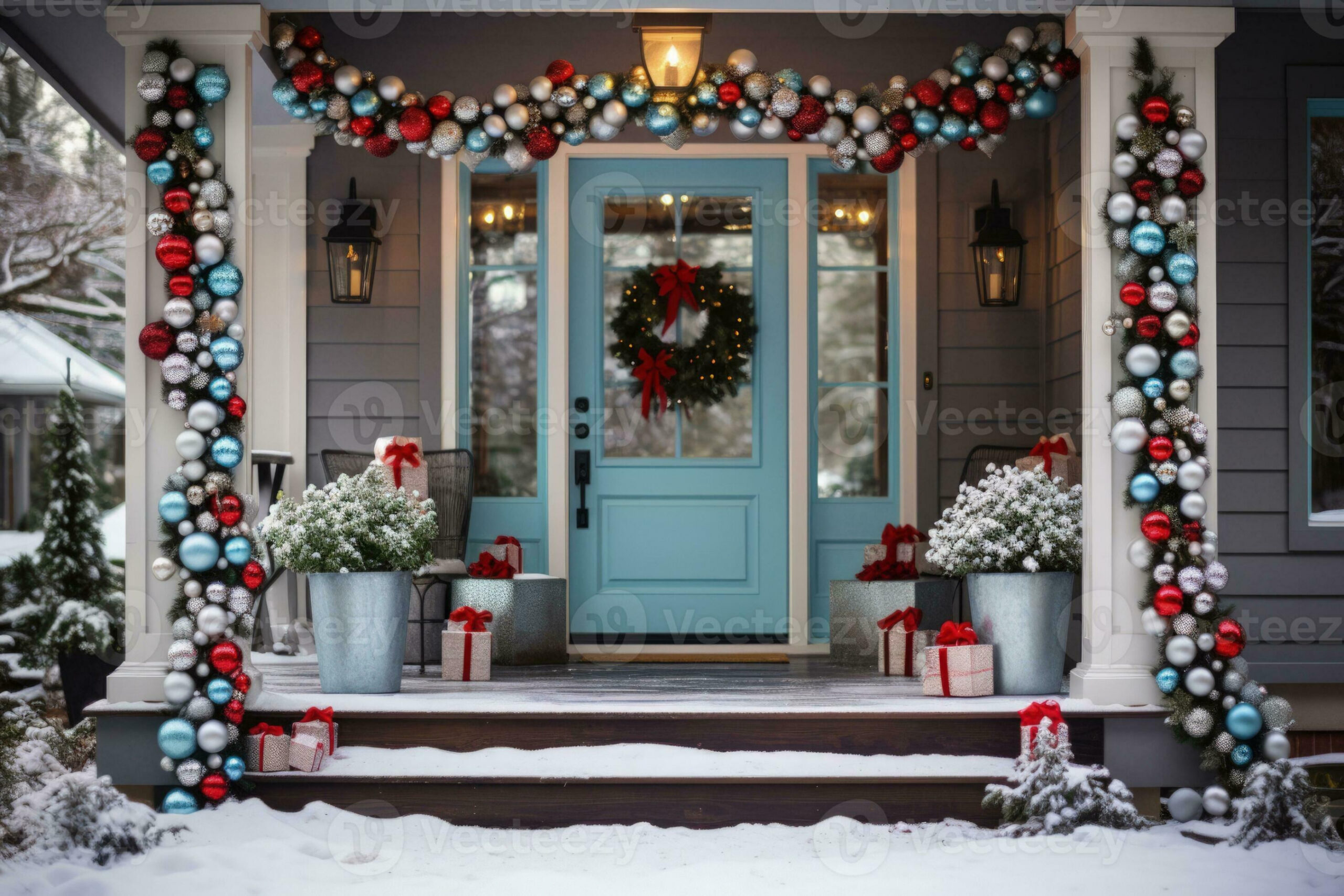 s inspired Christmas porch decorated with vintage holiday