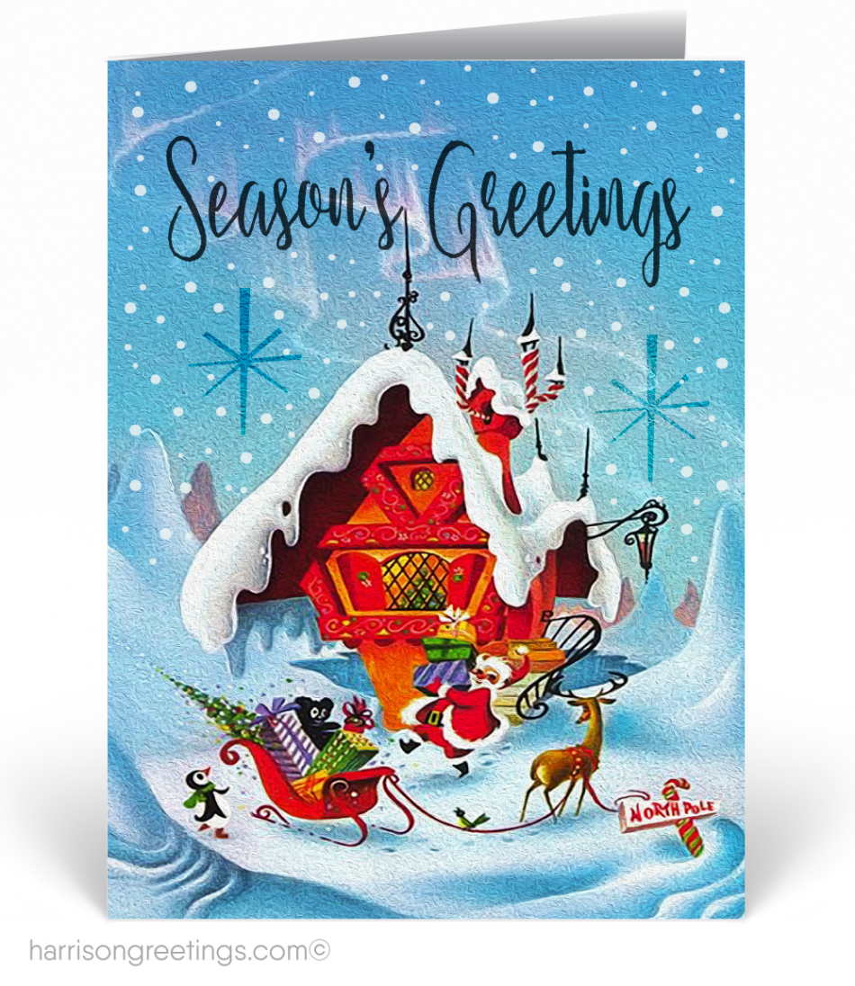 s Retro Vintage North Pole Christmas Cards