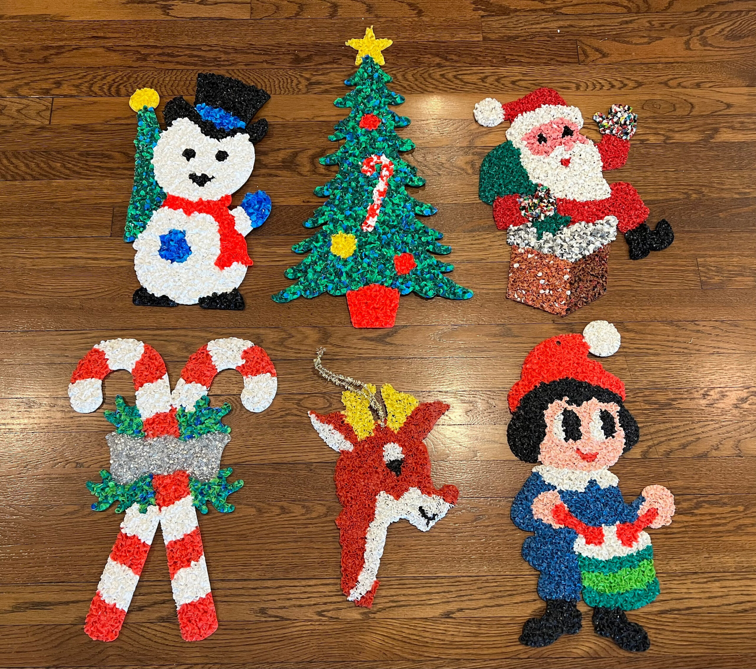 s Vintage Melted Popcorn Plastic Holiday Decorations - Options Include  - Drummer Boy, Rudolph & Frosty the Snowman