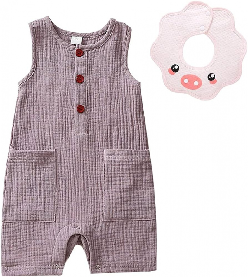 Summer Baby Boys Girls Romper Toddler Jumpsuit Muslin Cotton Linen Overalls  Sleeveless Baby Clothing Newborn Unisex Baby Boys Girls Button Plain