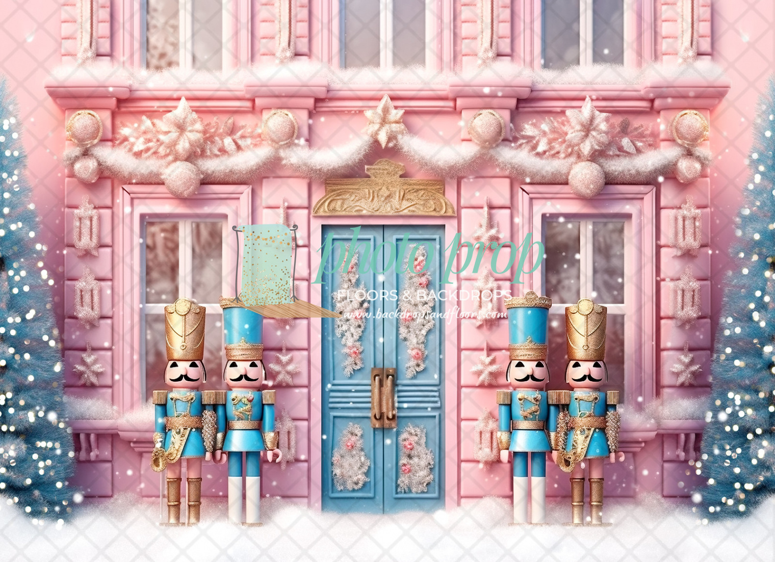 Surreal Pastel Pink Nutcracker Christmas Shop Photography Backdrop,  Christmas Storefront, Store, Shoppe, Christmas Toy Shop, Toys, Toy Maker