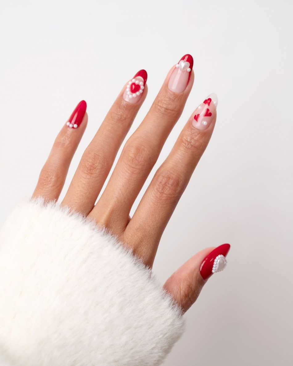 Try This Heart Nail Art With Pearls For V-Day - Lulus