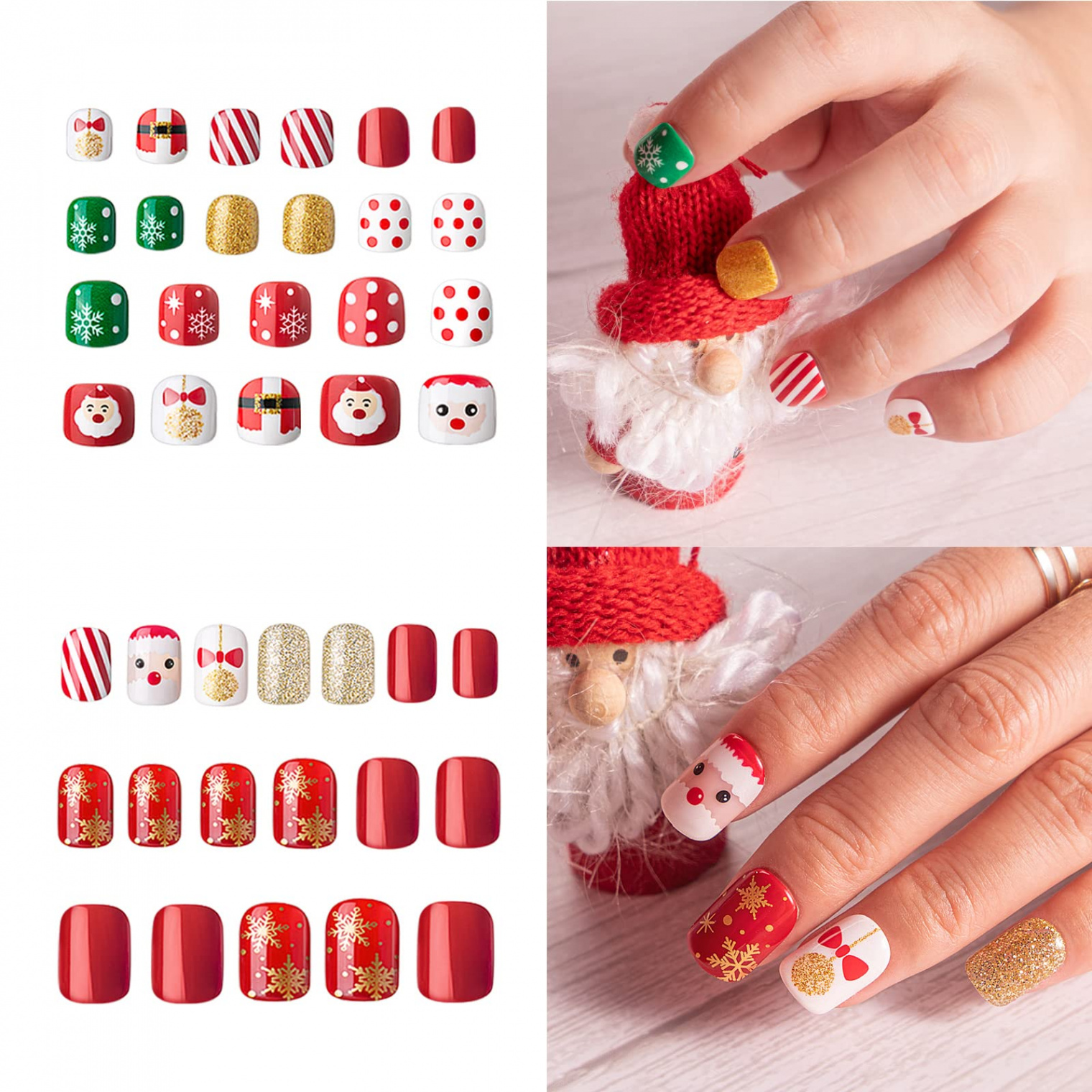 Vamony Pcs Christmas Fake Nails For Kids and Mom, Glossy Red