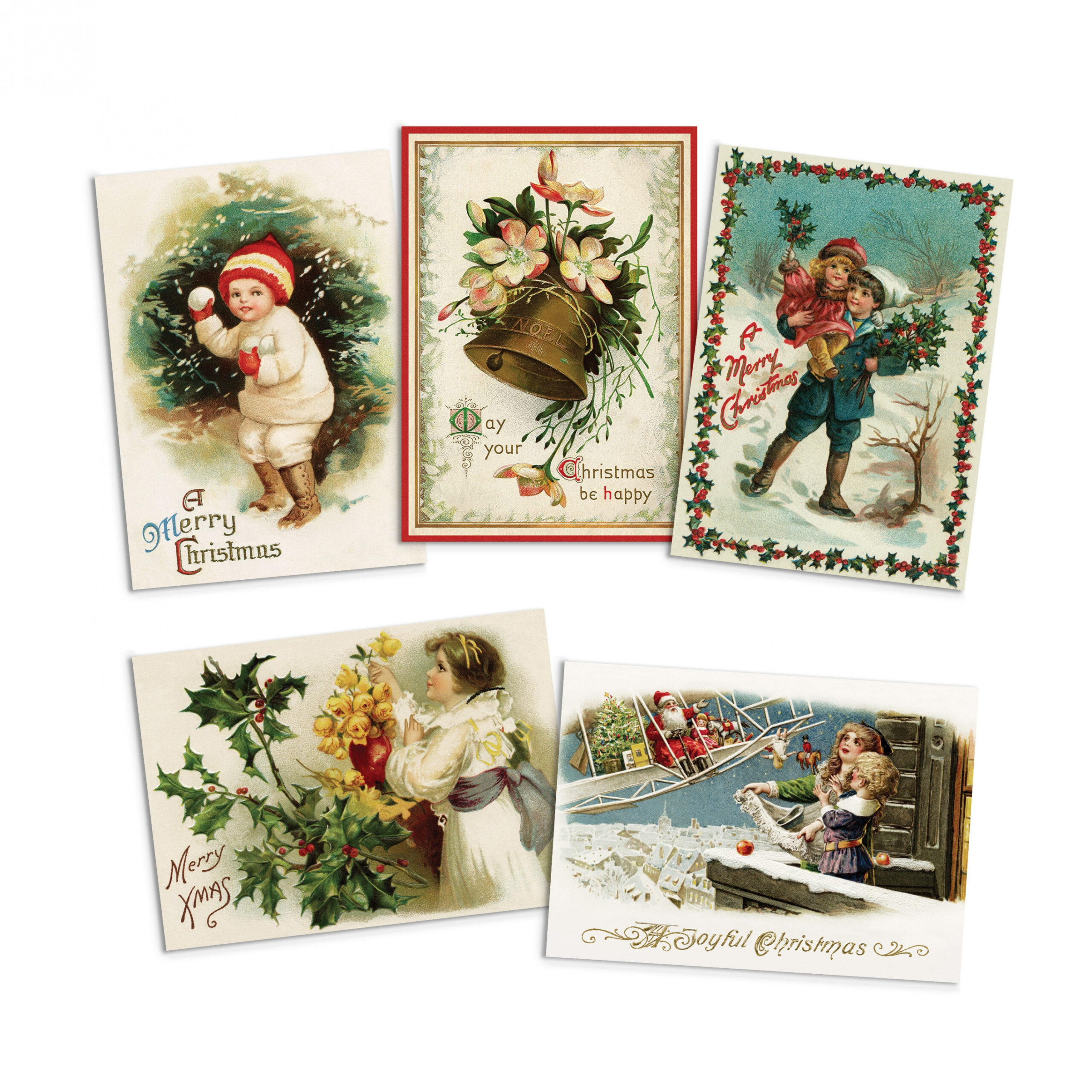 Victorian Greeting Cards Christmas Card Set Xmas Tree New Year