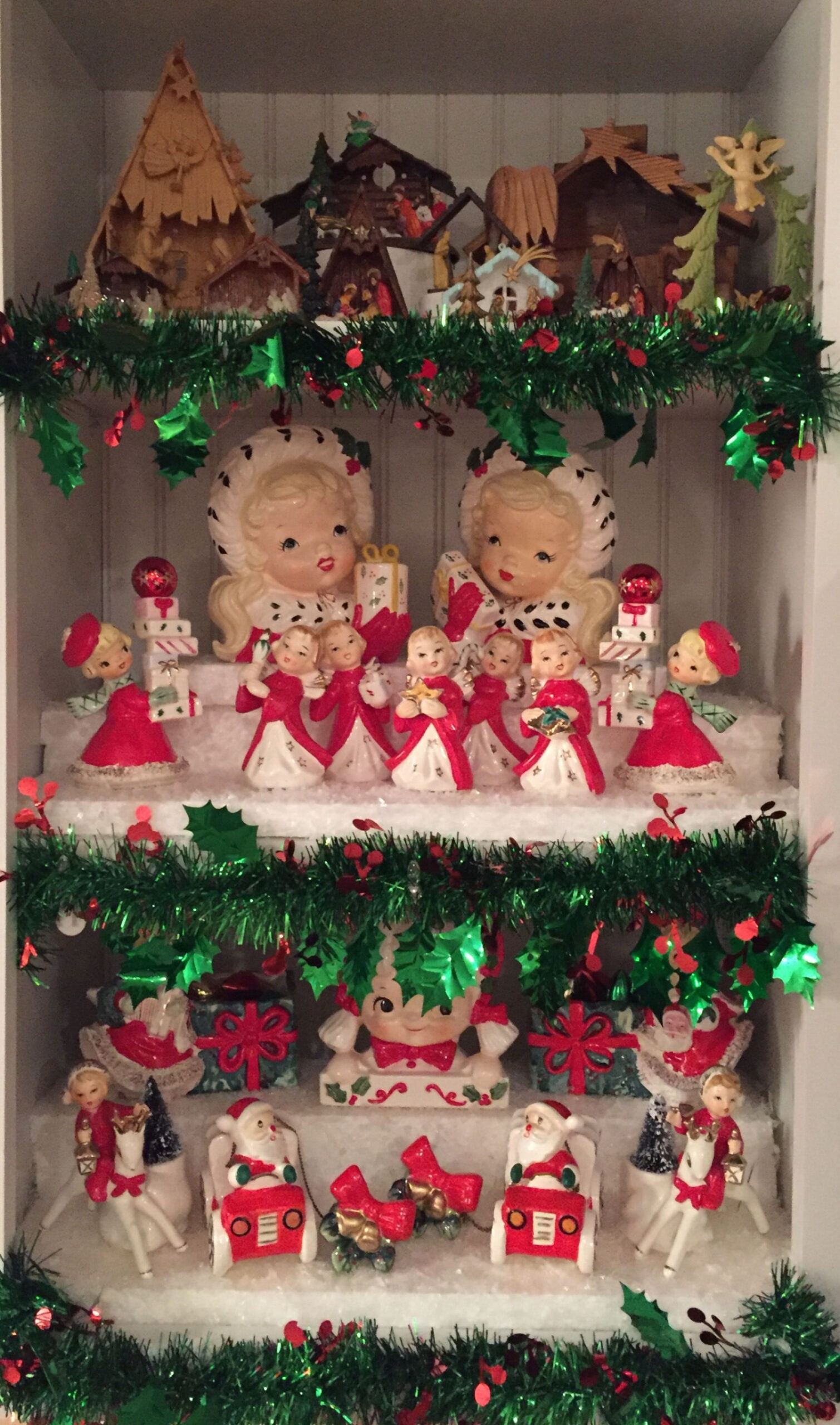 Vintage Christmas Figurine Collection Display  Christmas