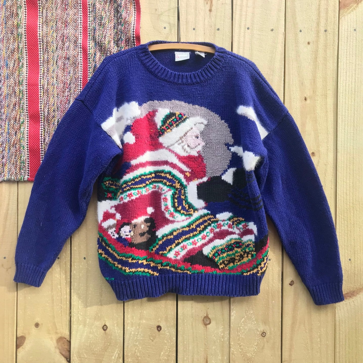 Vintage Christmas Sweater Santa Claus Purple Knit Pullover Women