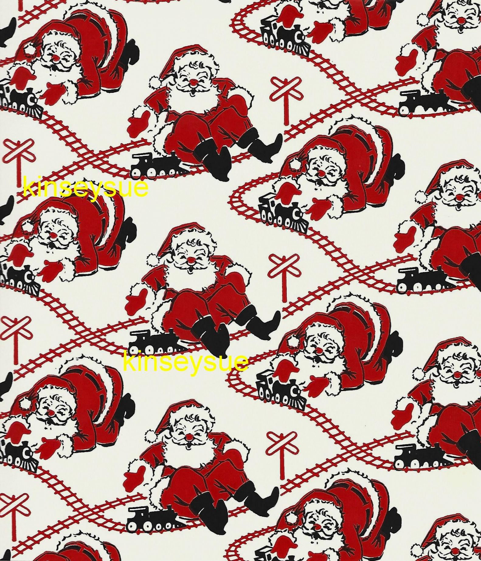 Vintage Christmas Wrapping Paper Santa Playing with Toy Train One Flat  Sheet s-early s Vintage Christmas Gift Wrap