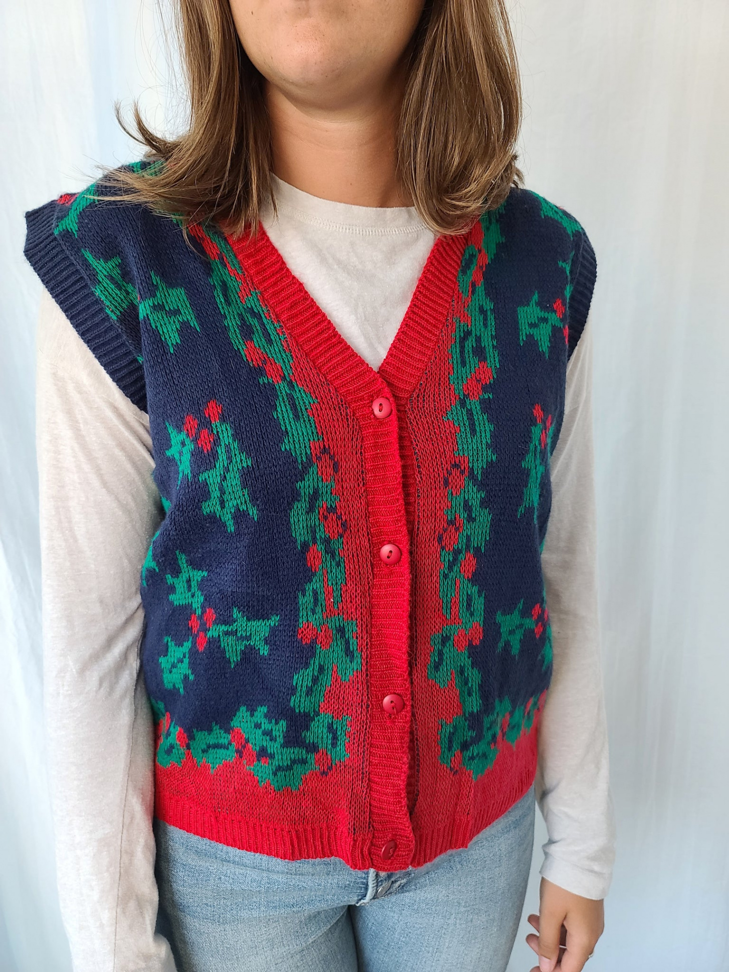 Vintage Holly Button up Christmas Vest – The Sweater Emporium