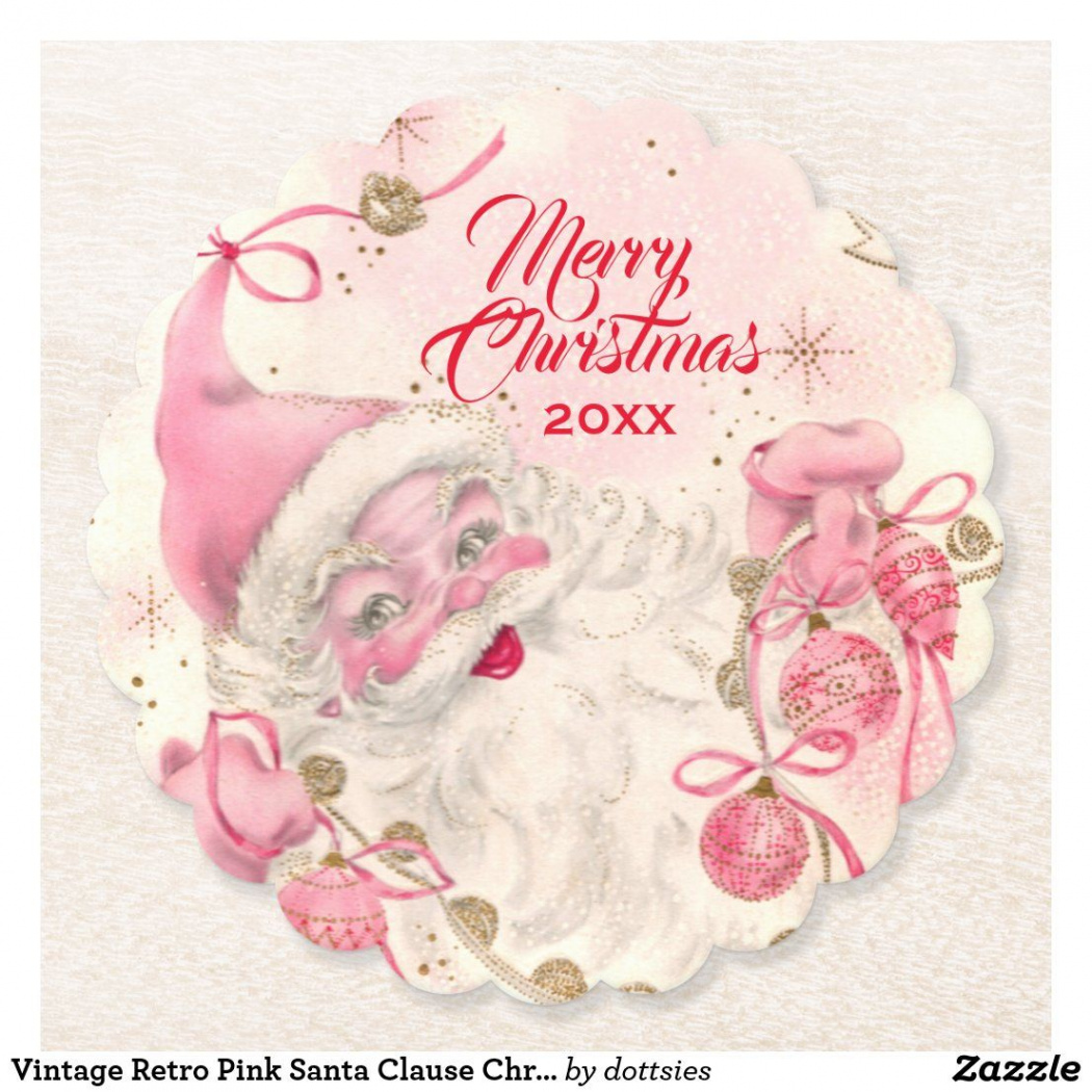 Vintage Retro Pink Santa Clause Christmas Holiday Square Paper