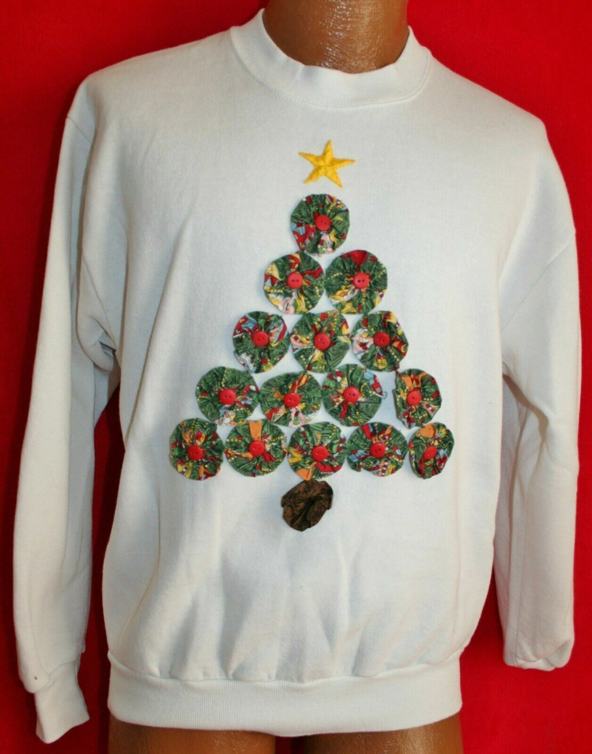 Vintage s CHRISTMAS TREE Button Art UGLY Christmas Sweater SWEATSHIRT M