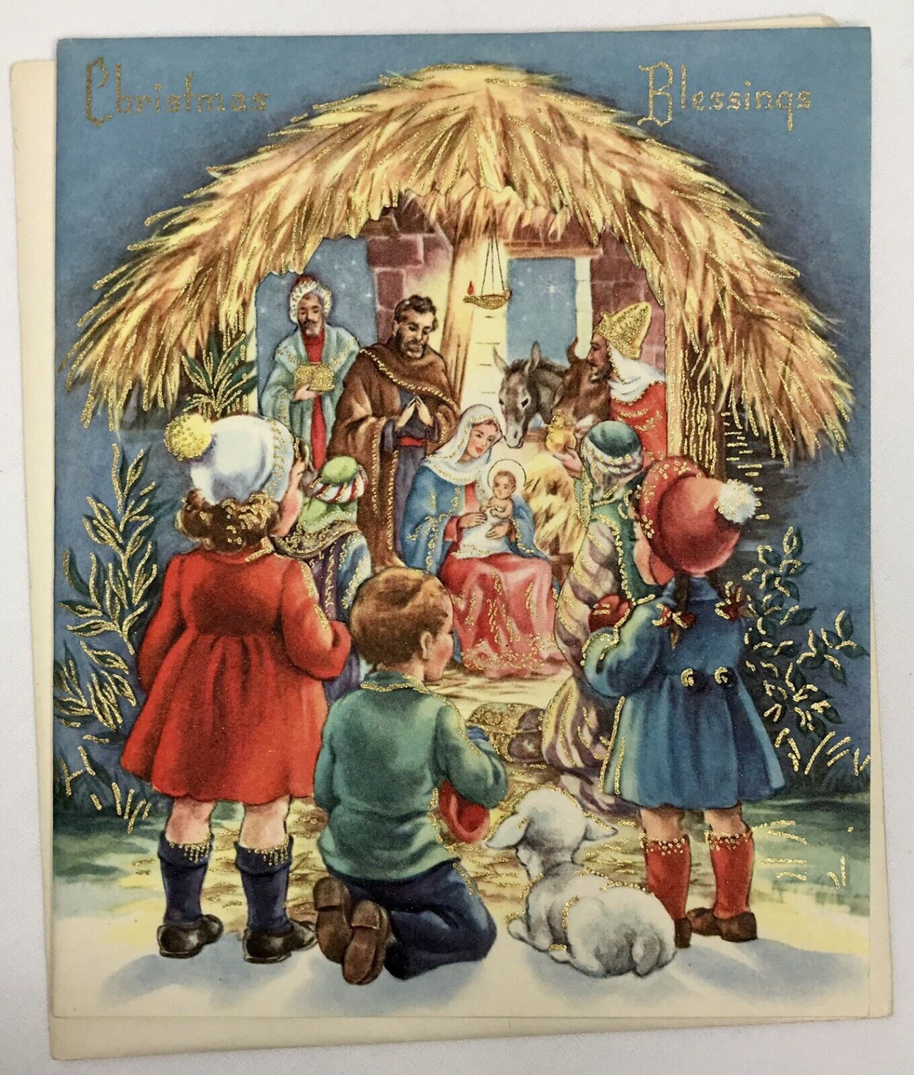 Vintage THE NATIVITY Christmas Card Unused with Envelope Embossed