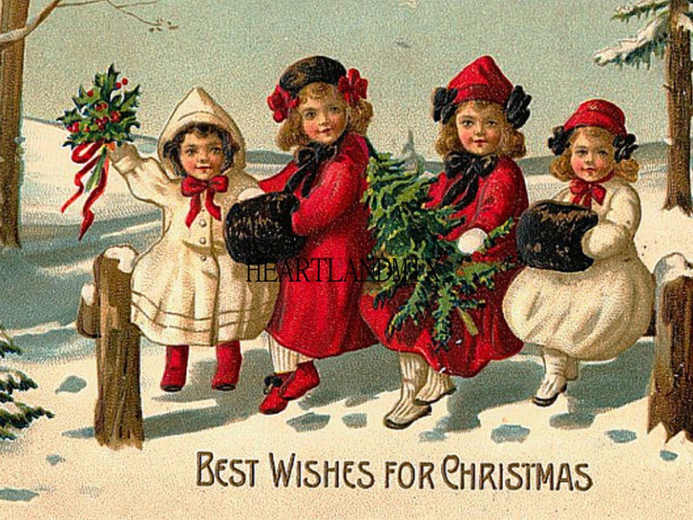 Vintage Victorian Christmas Image Digital Download Printable Girls