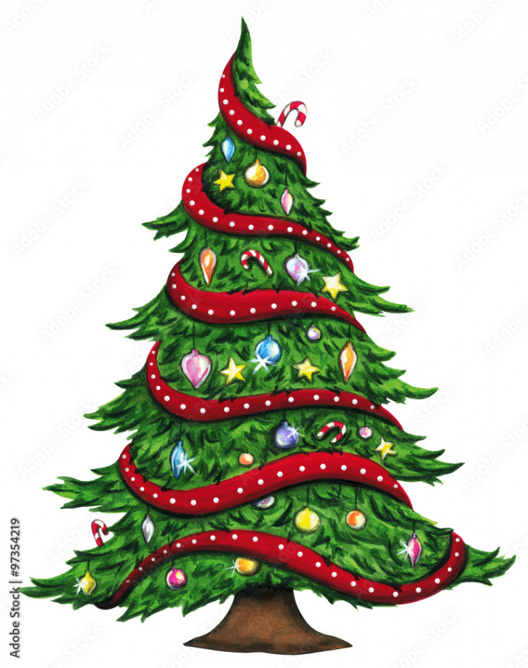 Watercolor Christmas tree isolated on a white background