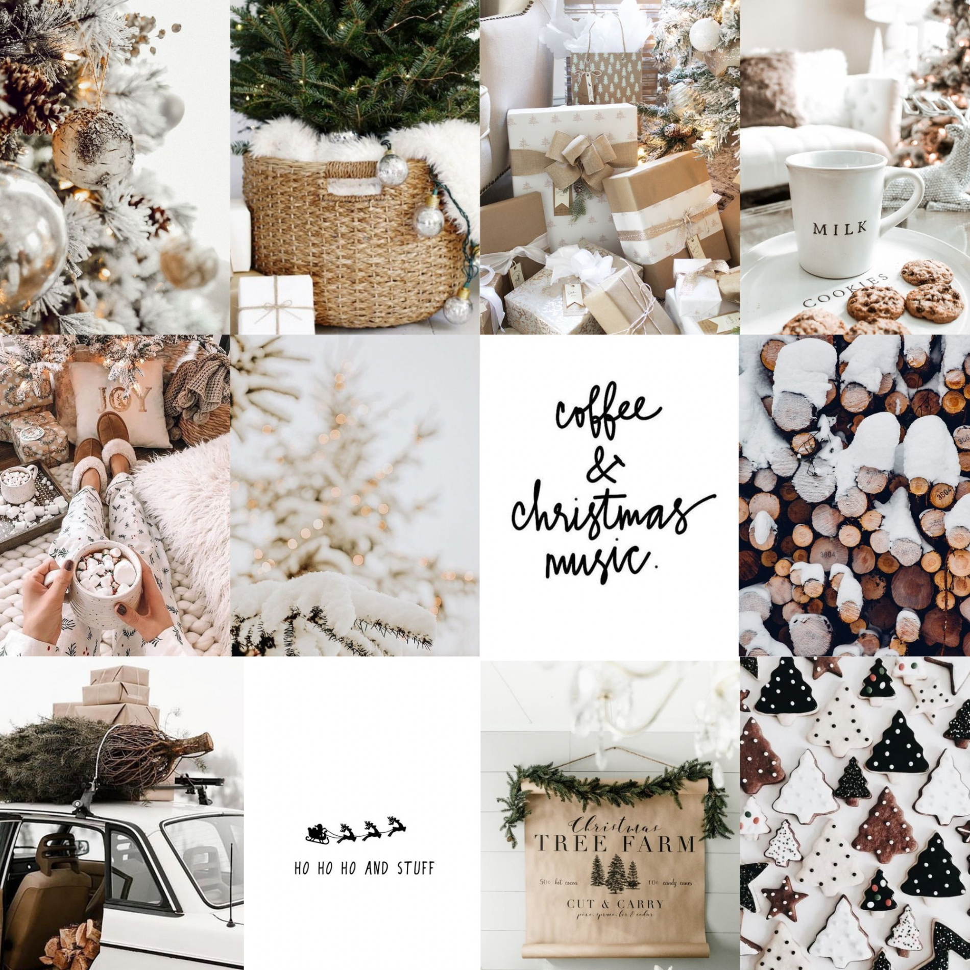 Weiße Weihnachtscollage  x DIGITALE  Weihnachtscollage  Neutral  collage kit  Weißes Holiday Print Kit  Weihnachtliche Wanddeko