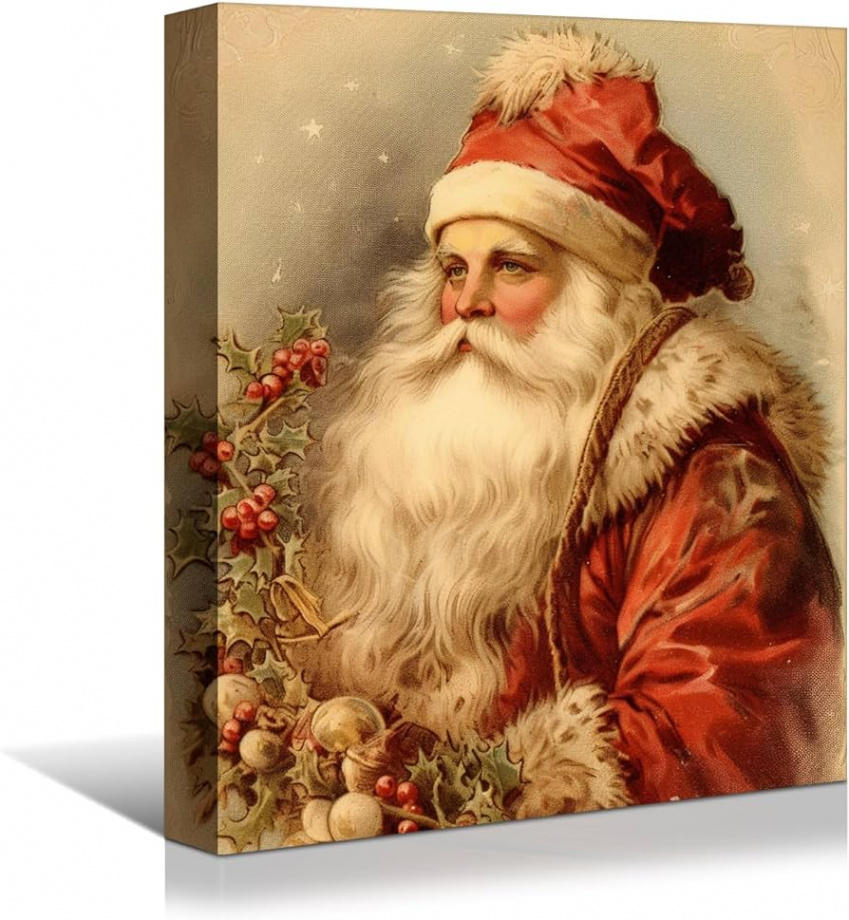 Winter Santa Claus Christmas Vintage Poster Decorative Painting Canvas Wall  Art Living Room Posters Bedroom Painting Ready to hang - x inches