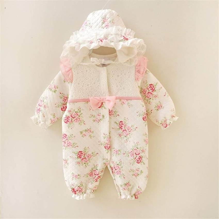 XYAN Winter Newborn Baby Clothes Thicken Flower Princess Jumpsuit