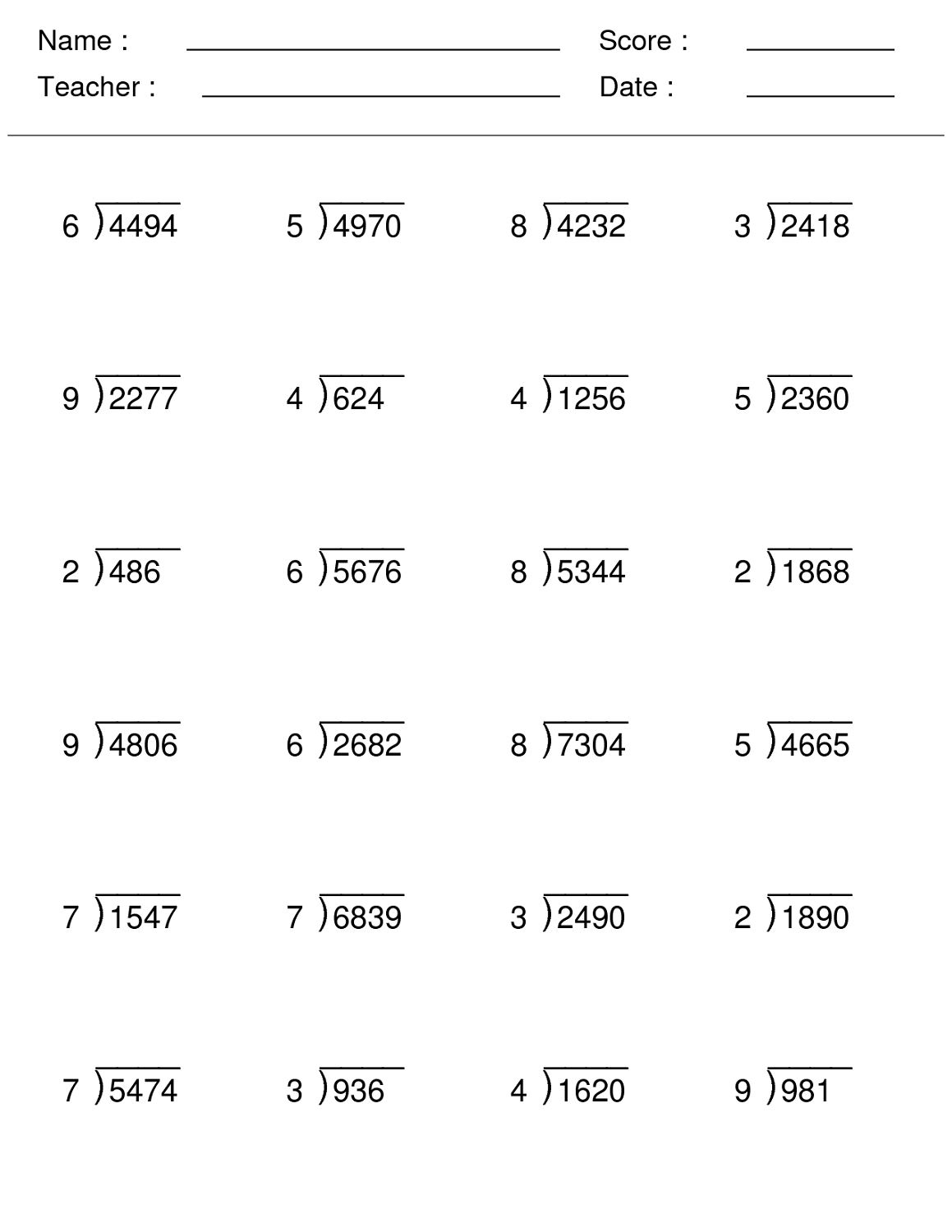 30 Grade 4 Multiplication Worksheets