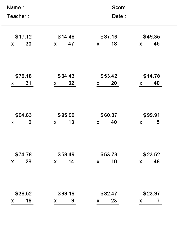 30 Grade 4 Multiplication Worksheets